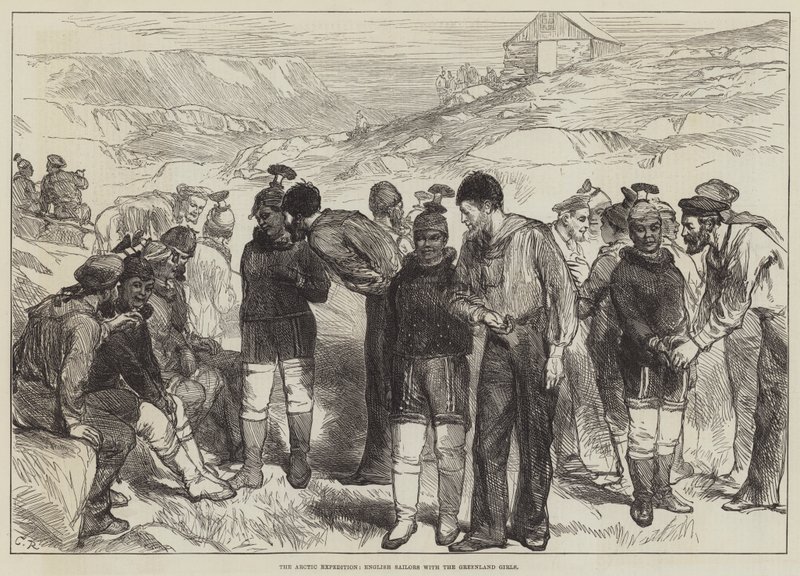 La expedición ártica, marineros ingleses con las chicas de Groenlandia de Sir John Charles Robinson