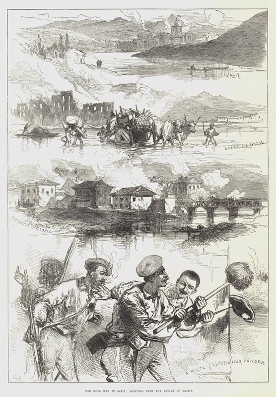 La guerra civil en España, bocetos de la batalla de Beobia de Sir John Charles Robinson