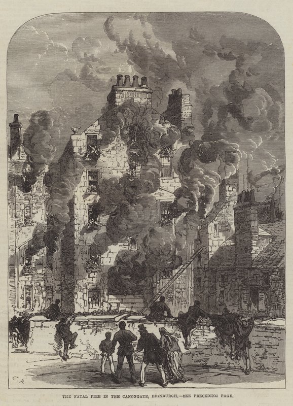 El incendio fatal en Canongate, Edimburgo de Sir John Charles Robinson