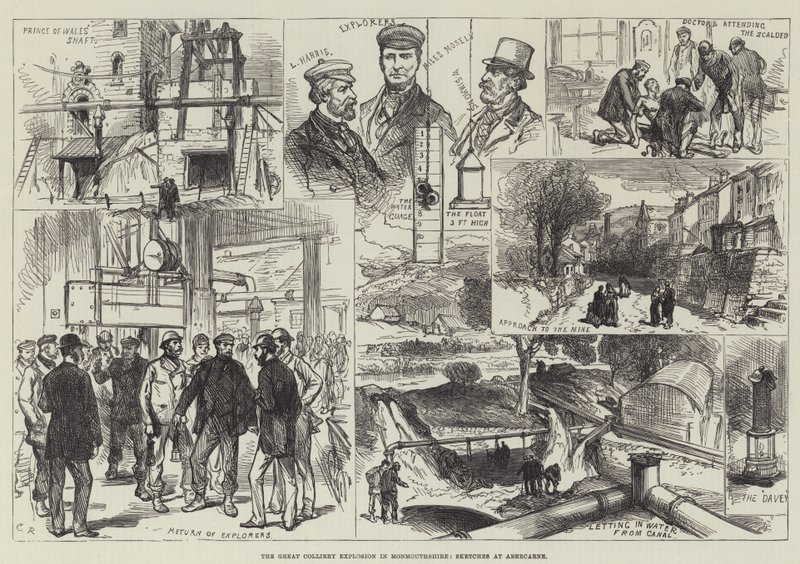 La gran explosión de la mina en Monmouthshire, bocetos en Abercarne de Sir John Charles Robinson