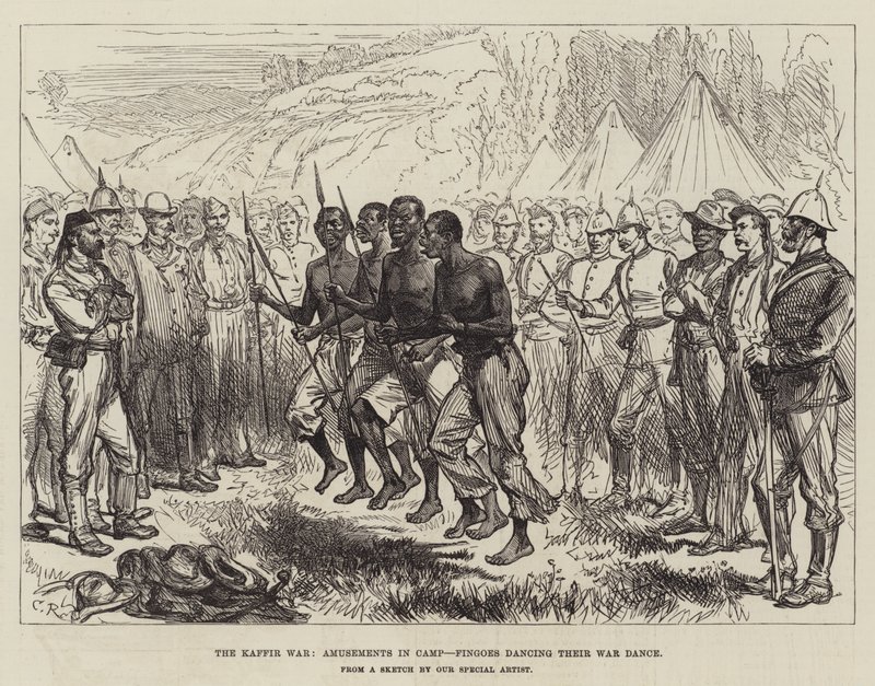La Guerra de los Cafres, Diversiones en el Campamento, Fingoes bailando su Danza de Guerra de Sir John Charles Robinson
