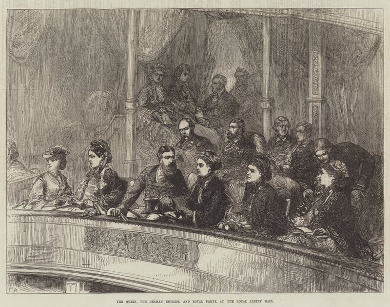 La Reina, la Emperatriz Alemana y el grupo real, en el Royal Albert Hall de Sir John Charles Robinson