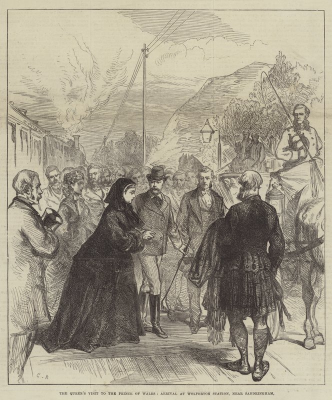 La visita de la reina al príncipe de Gales, llegada a la estación de Wolferton, cerca de Sandringham de Sir John Charles Robinson