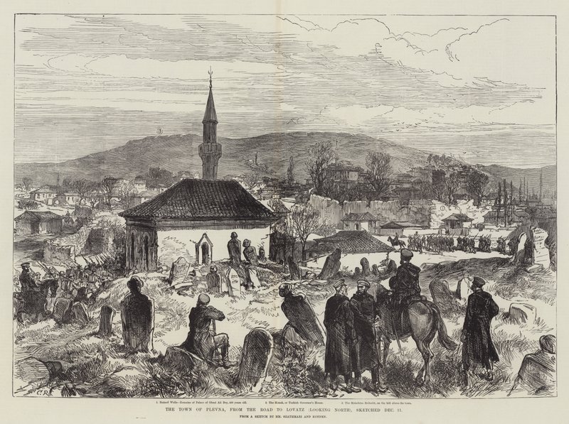 La ciudad de Plevna, desde el camino a Lovatz (mirando al norte), bosquejado el 11 de diciembre de Sir John Charles Robinson