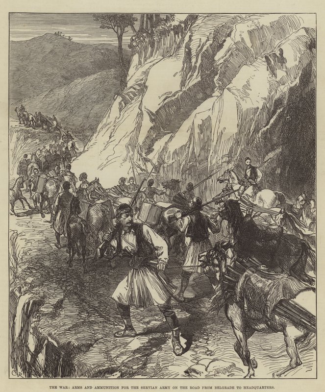 La guerra, armas y municiones para el ejército serbio en el camino de Belgrado al cuartel general de Sir John Charles Robinson