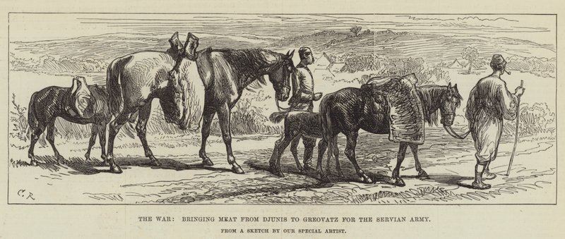 La guerra, llevando carne de Djunis a Greovatz para el ejército serbio de Sir John Charles Robinson