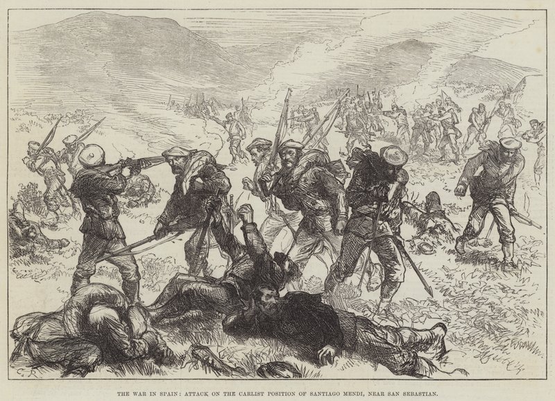 La guerra en España, ataque a la posición carlista de Santiago Mendi, cerca de San Sebastián de Sir John Charles Robinson