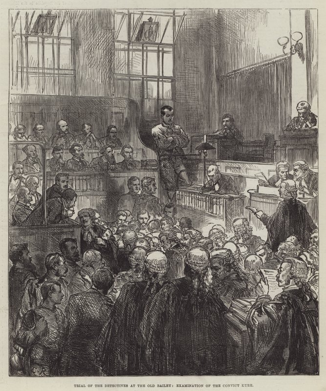Juicio de los detectives en el Old Bailey, examen del convicto Kurr de Sir John Charles Robinson