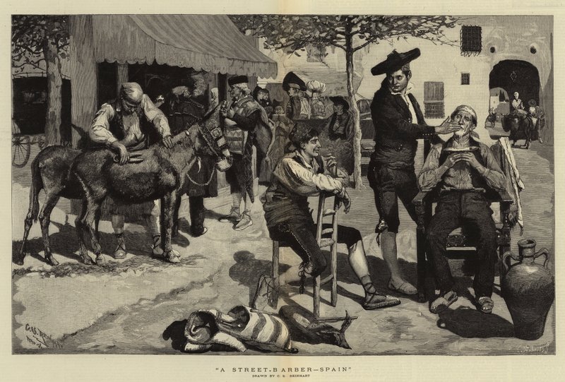 Un barbero callejero, España de Charles Stanley Reinhart