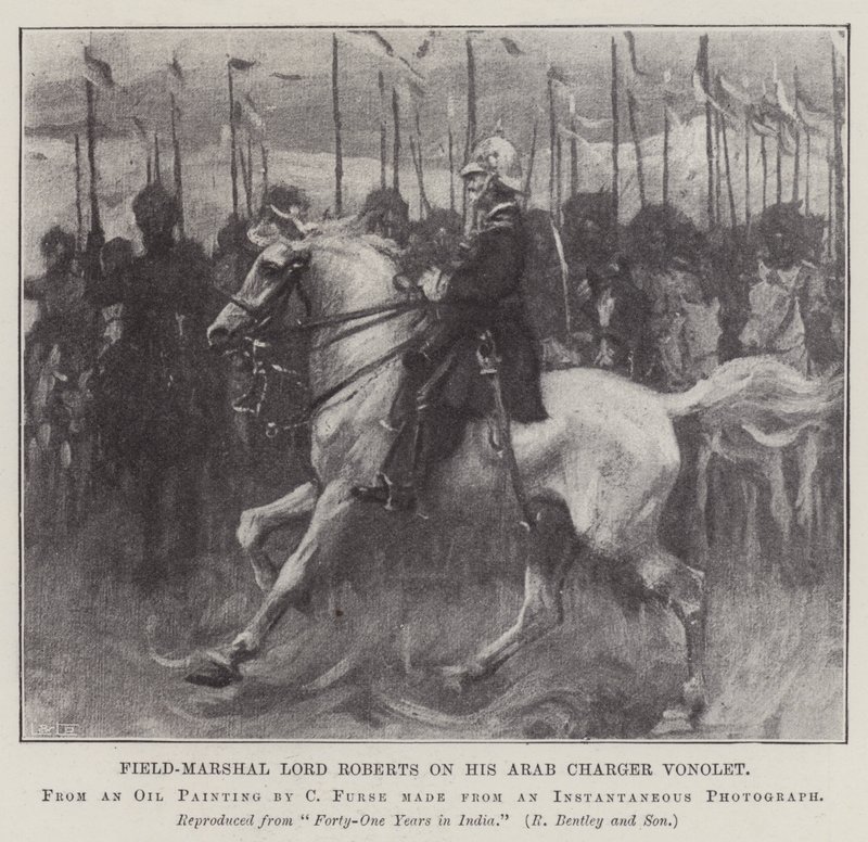 El mariscal de campo Lord Roberts en su caballo árabe Vonolet de Charles Wellington Furse