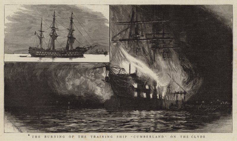 El Incendio del Barco de Entrenamiento Cumberland en el Clyde de Charles William Wyllie