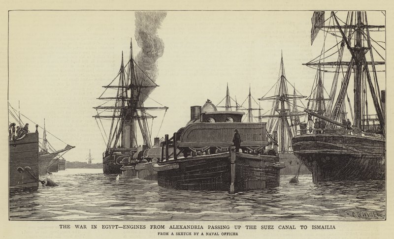 La Guerra en Egipto, Motores de Alejandría pasando por el Canal de Suez hacia Ismailia de Charles William Wyllie