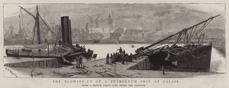 La explosión de un barco de petróleo en Calais de Charles William Wyllie