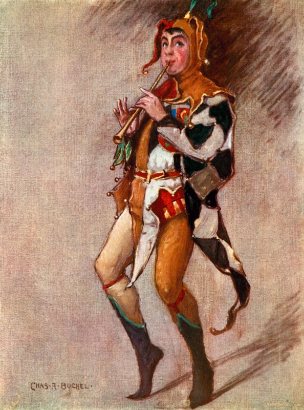 Noche de Reyes: Feste, el payaso, el señor Courtice Pounds (litografía en color) de Charles A. Buchel
