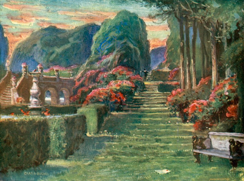 Noche de Reyes: El jardín de Olivia, por el Sr. Hawes Craven (litografía en color) de Charles A. Buchel
