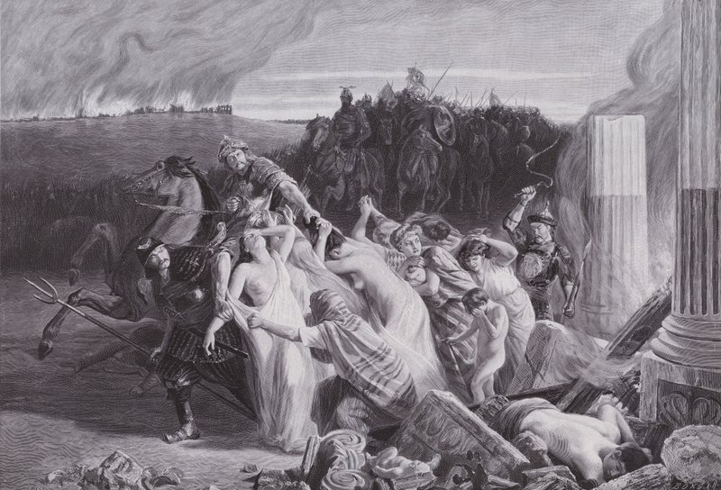 Galos secuestrados por los hunos de Charles Alexandre Coessin de la Fosse