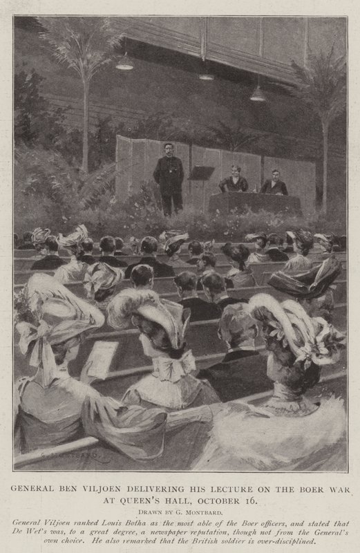 El General Ben Viljoen dando su conferencia sobre la Guerra de los Bóers, en el Queen