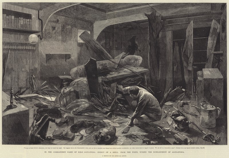 En la cabina del comandante del HMS Alexandra, efecto de un proyectil de los fuertes, durante el bombardeo de Alejandría de Charles Auguste Loye