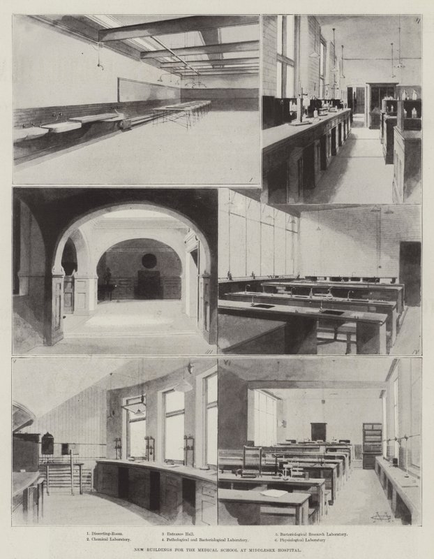 Nuevos edificios para la Escuela de Medicina en el Hospital Middlesex de Charles Auguste Loye