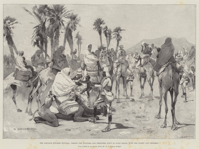 El avance hacia Dongola, llevando a los heridos y prisioneros a Wady Halfa, con las mujeres y niños de Charles Auguste Loye