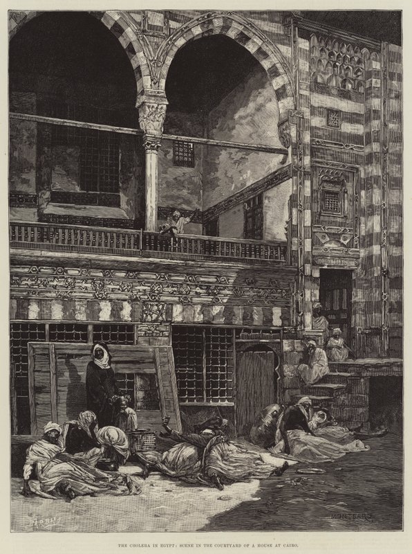 El cólera en Egipto, escena en el patio de una casa en El Cairo de Charles Auguste Loye
