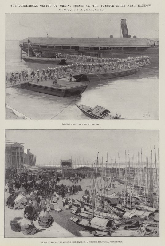 El centro comercial de China, escenas en el río Yangtsé cerca de Hankow de Charles Auguste Loye