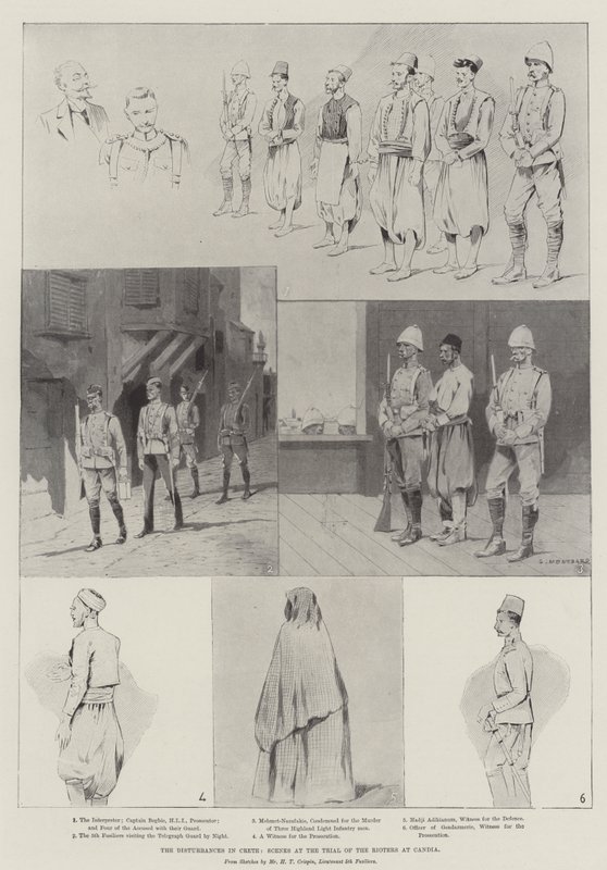 Los disturbios en Creta, escenas en el juicio de los alborotadores en Candia de Charles Auguste Loye