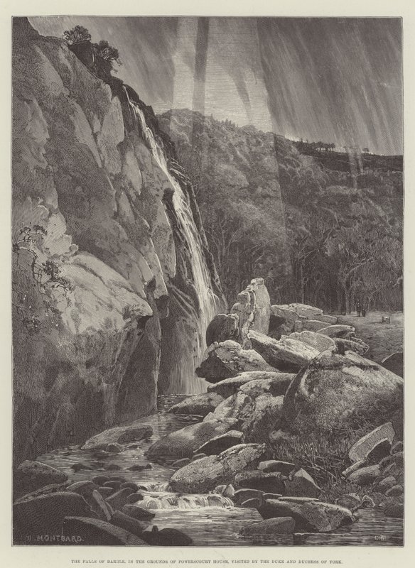 Las Cataratas de Dargle, en los Jardines de la Casa Powerscourt, visitadas por el Duque y la Duquesa de York de Charles Auguste Loye