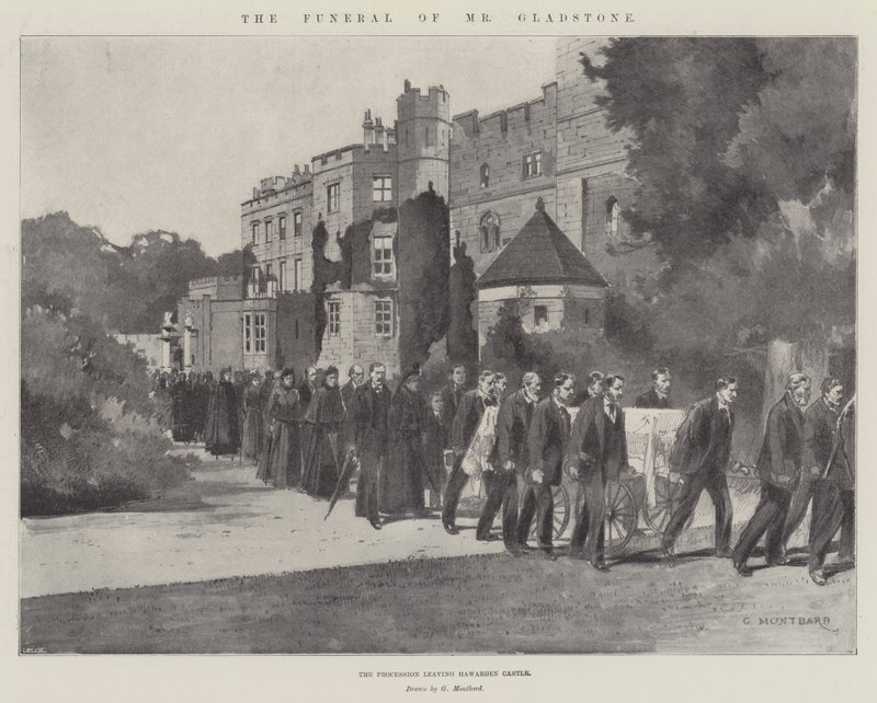 El funeral del Sr. Gladstone, la procesión saliendo del castillo de Hawarden de Charles Auguste Loye