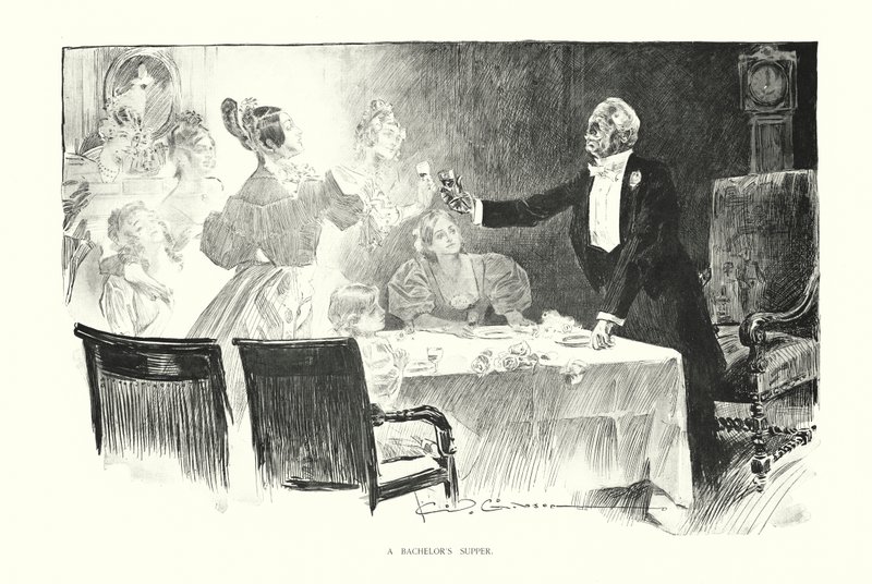 Cena de solteros (litografía) de Charles Dana Gibson
