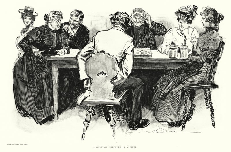Una partida de damas en Múnich (litografía) de Charles Dana Gibson