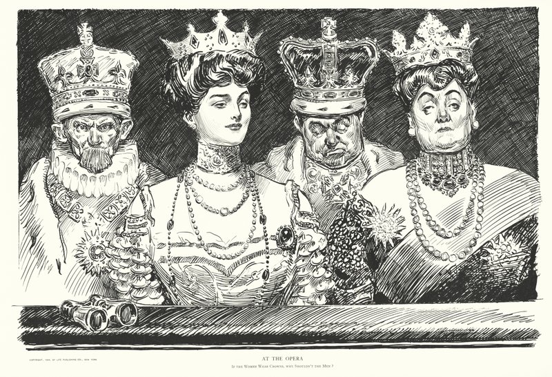 En la ópera, si las mujeres llevan corona, ¿por qué no los hombres (litografía) de Charles Dana Gibson