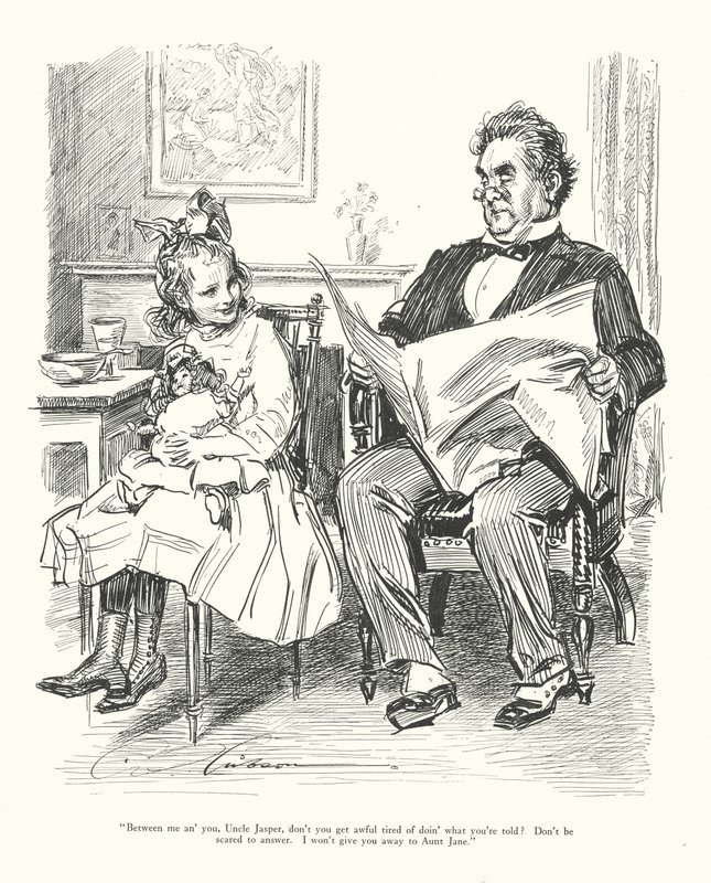 "Entre tú y yo, tío Jasper, ¿no te cansas de hacer lo que te dicen No tengas miedo de contestar. No te entregaré a la tía Jane". de Charles Dana Gibson