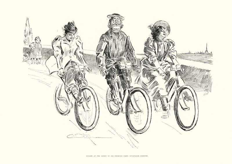 Gullem, aconsejado por su médico, hace ejercicio al aire libre (litografía) de Charles Dana Gibson