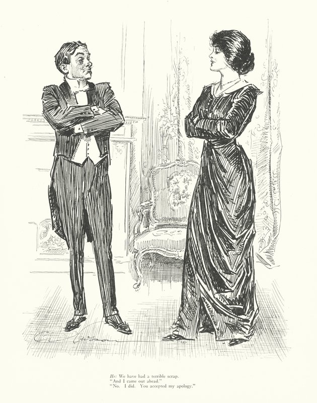 Él: Hemos tenido una terrible pelea. "Y yo salí ganando". "No. Yo lo hice. Aceptaste mis disculpas" (lito) de Charles Dana Gibson