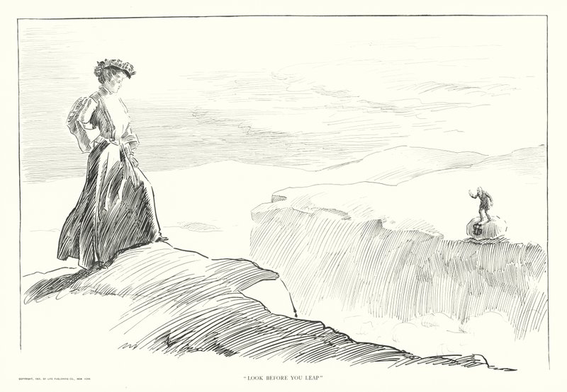 "Mira antes de saltar" (litografía) de Charles Dana Gibson