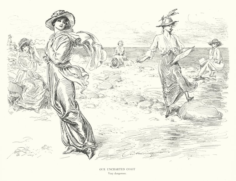 Nuestra costa inexplorada, muy peligrosa (litografía) de Charles Dana Gibson