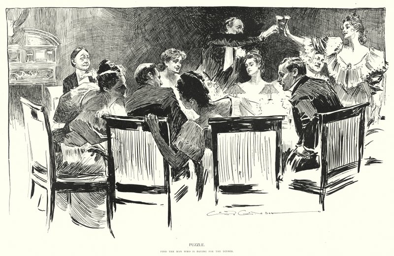 Rompecabezas, encuentra al hombre que está pagando la cena de Charles Dana Gibson