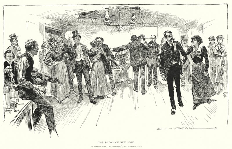 Los salones de Nueva York, una noche con el Club de Chowder de los Hijos de Caballeros de Charles Dana Gibson