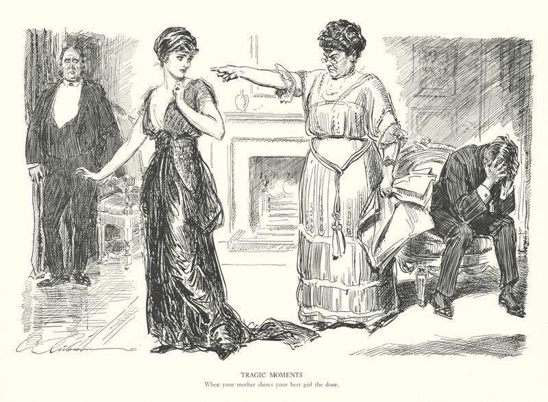 Momentos trágicos, Cuando tu madre le enseña la puerta a tu mejor chica (litografía) de Charles Dana Gibson