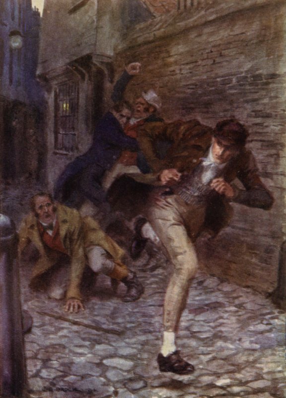 Ilustración para The Amateur Gentleman de Jeffery Farnol (litografia en color) de Charles Edmund (after) Brock