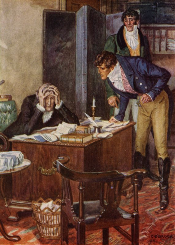 Ilustración para The Amateur Gentleman de Jeffery Farnol (litografia en color) de Charles Edmund (after) Brock