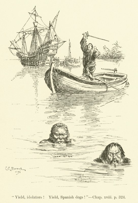 Ilustración para Westward Ho! por Charles Kingsley (grabado) de Charles Edmund Brock