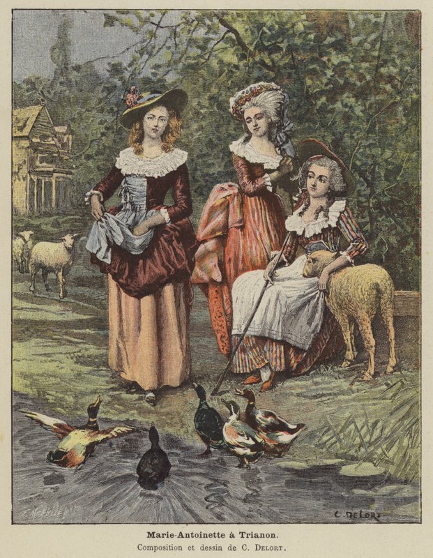 María Antonieta en el Trianón (litografía a color) de Charles Edouard Delort