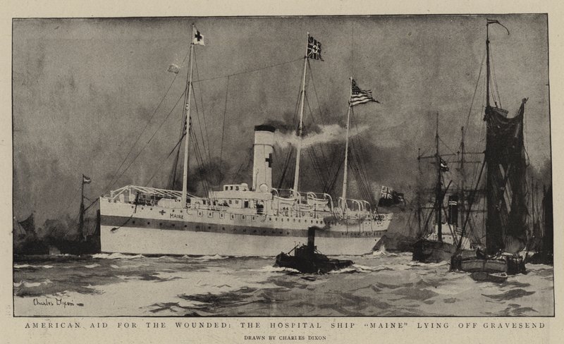 Ayuda americana para los heridos, el barco hospital Maine anclado frente a Gravesend de Charles Edward Dixon
