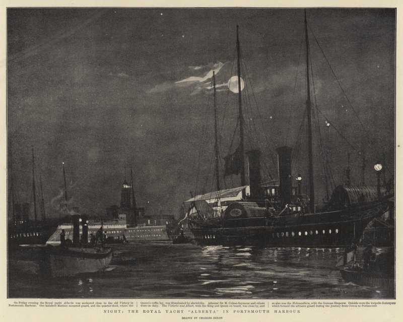 Noche, el yate real Alberta en el puerto de Portsmouth de Charles Edward Dixon