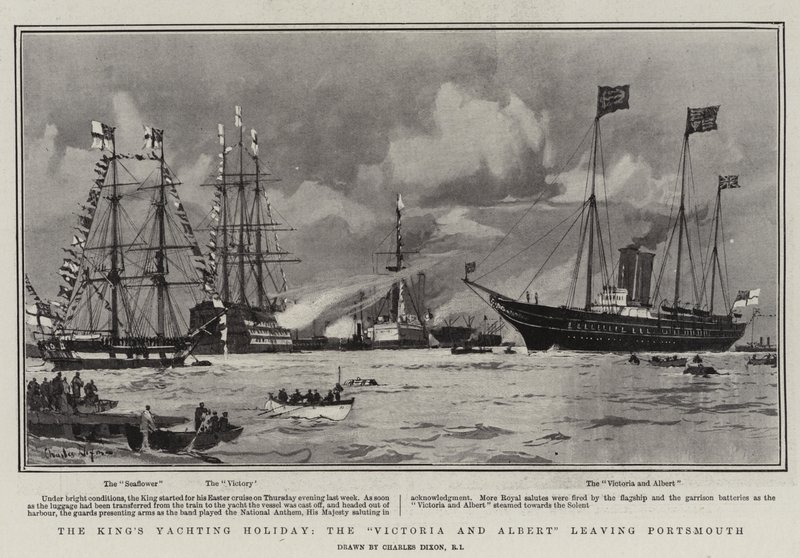 Las Vacaciones en Yate del Rey, el Victoria y Albert saliendo de Portsmouth de Charles Edward Dixon