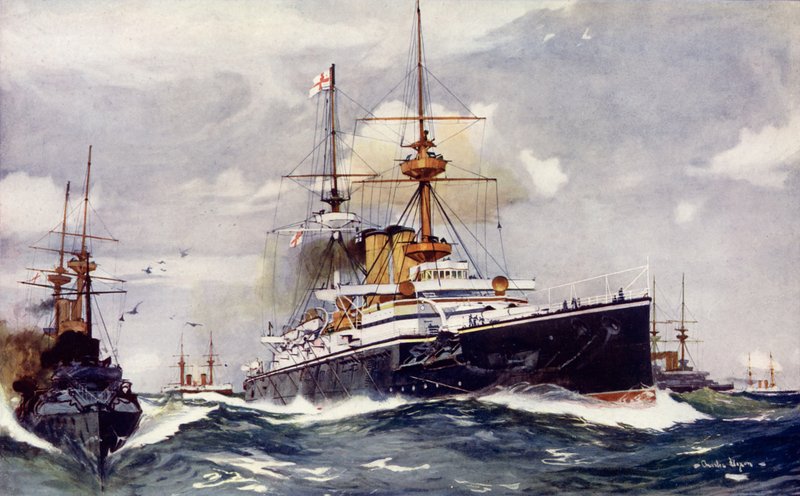 El Majestic. Buque insignia del Escuadrón del Canal, 1901 de Charles Edward Dixon