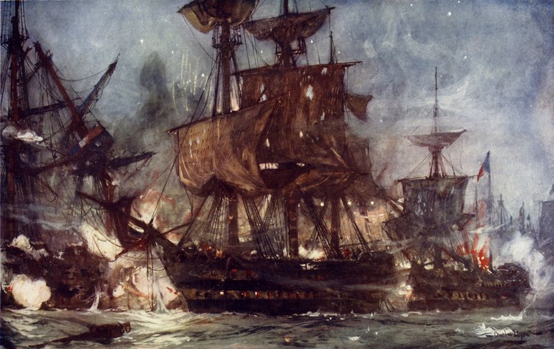 El Majestic en la Batalla del Nilo, 1798 de Charles Edward Dixon
