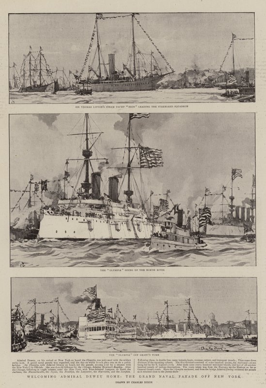 Recibiendo al Almirante Dewey en Casa, el Gran Desfile Naval frente a Nueva York de Charles Edward Dixon